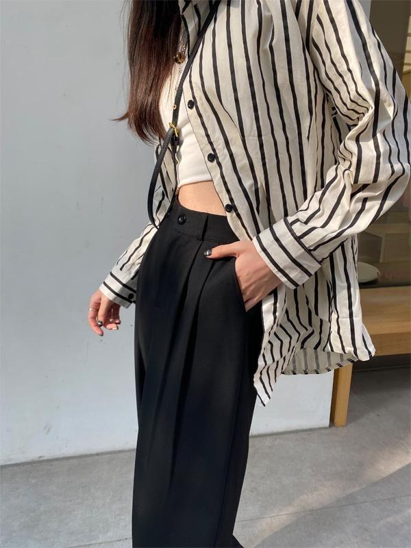 High Waist Plain Loose Fit Dress Pants (Various Designs) Product Image