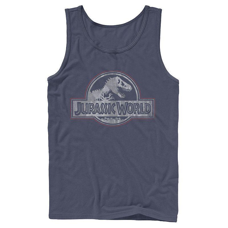 Mens Jurassic World Worn Out Grayscale Logo Tank Top Blue Product Image