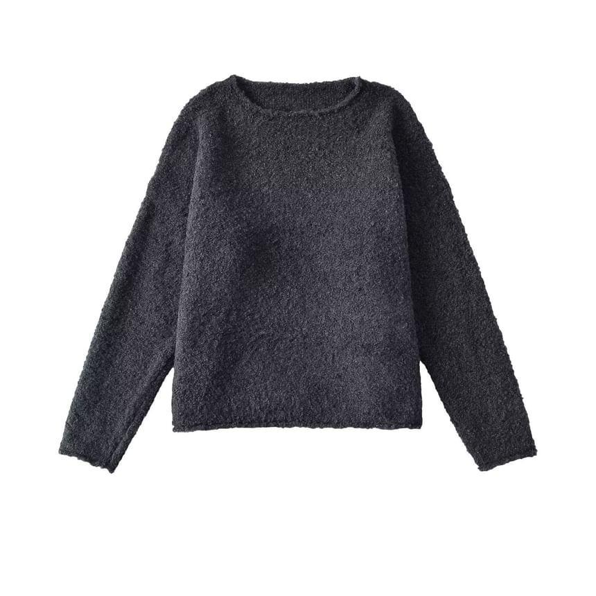 Long-Sleeve Round Neck Plain Sweater Product Image