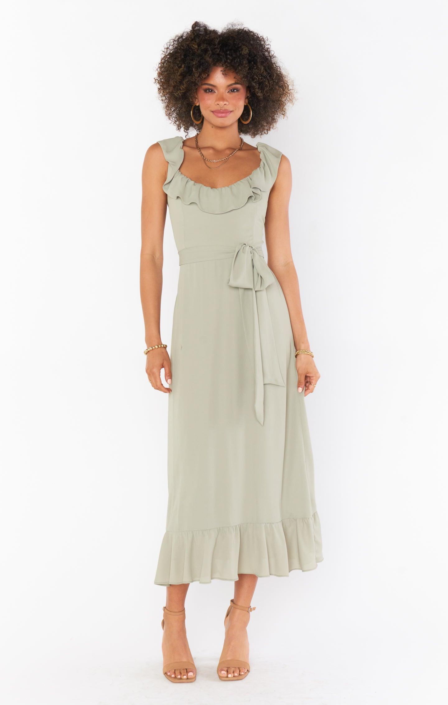 Alexis Midi Dress ~ Moss Green Crisp Product Image