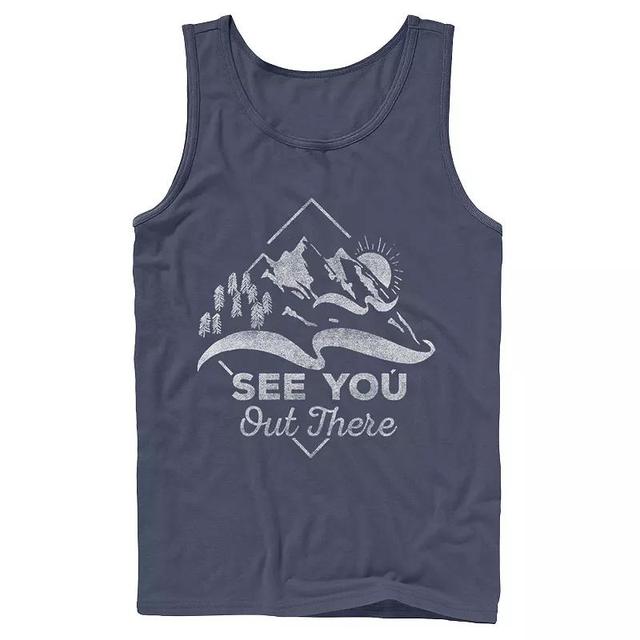 Mens See You Out There Mountain Sunset Theme Tank Top Blue Product Image