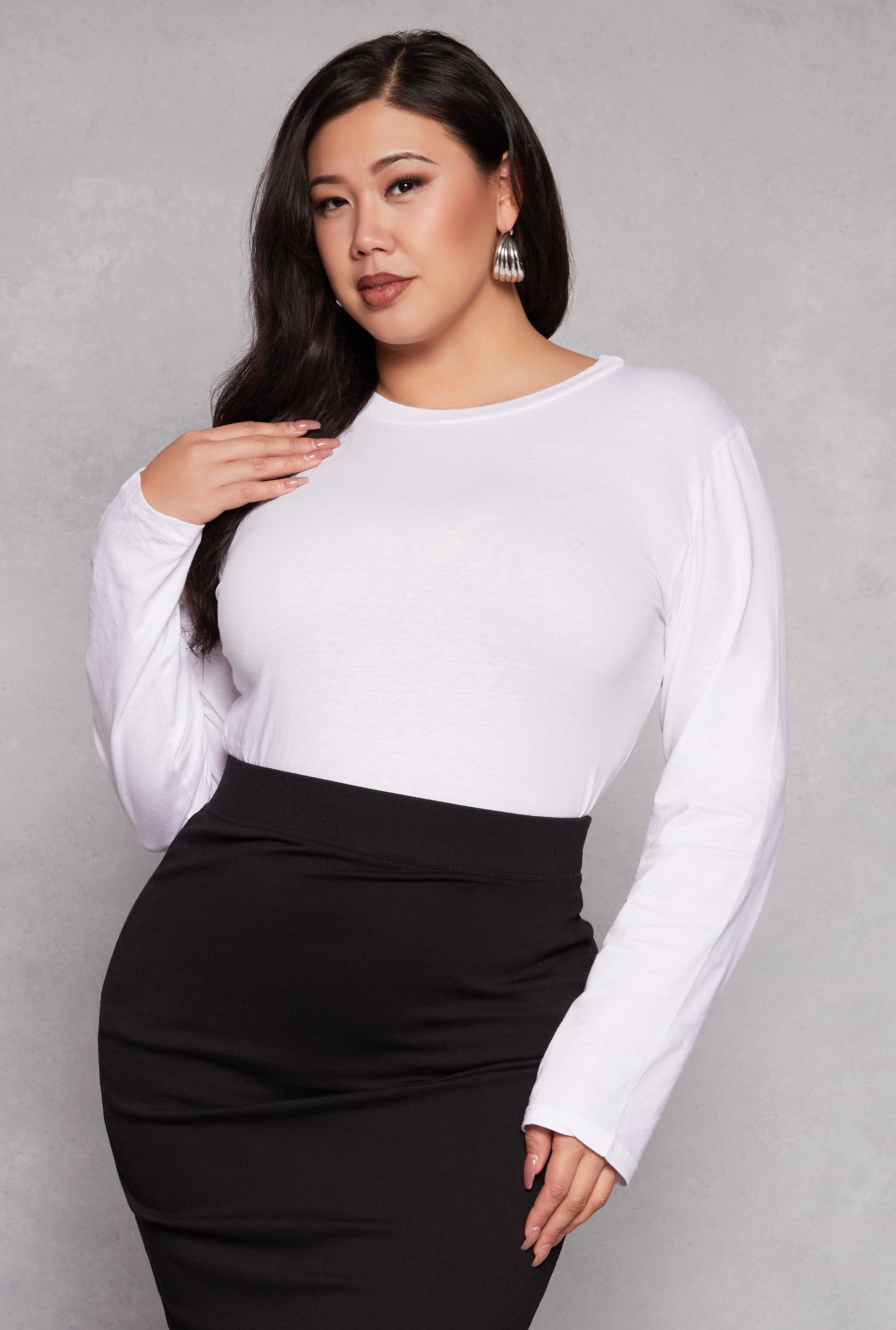 Womens Plus Size Basic Crew Neck Long Sleeve Top Product Image