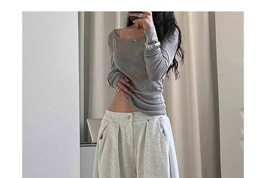 High Rise Plain Wide Leg Sweatpants Product Image