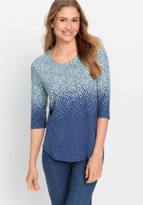 Olsen Womens 100% Cotton 3/4 Sleeve Pebble Print T-Shirt Product Image