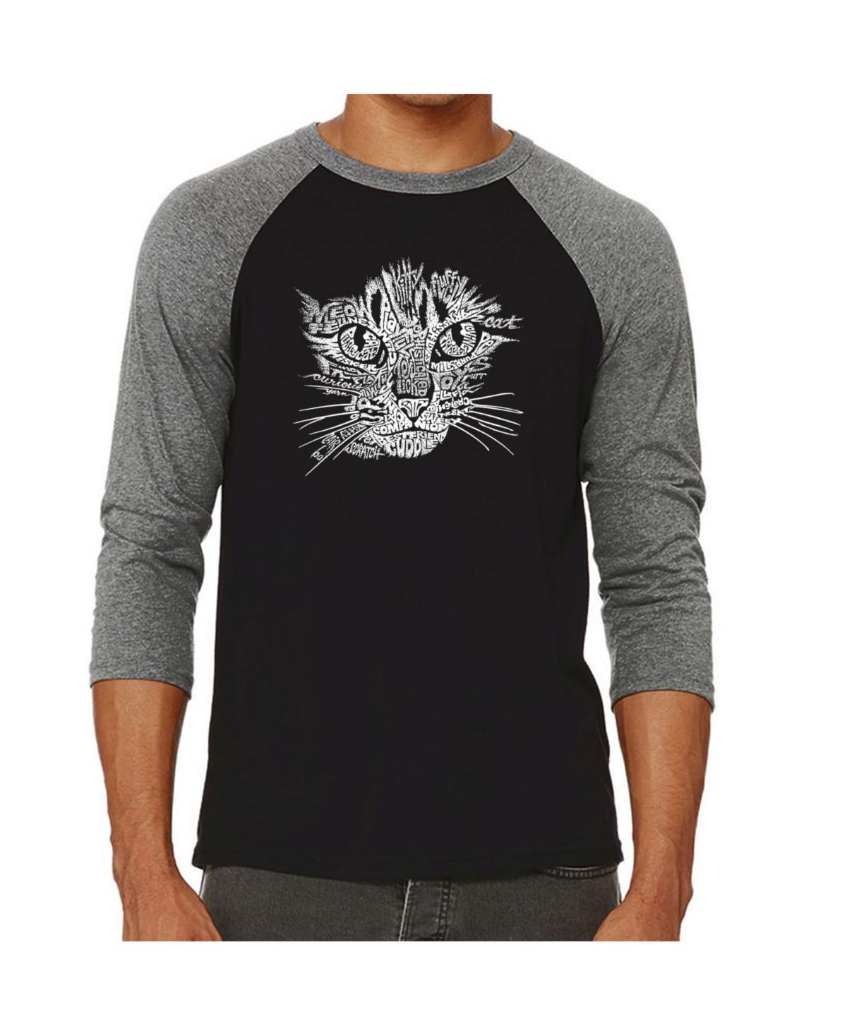 La Pop Art Cat Face Mens Raglan Word Art T-shirt Product Image