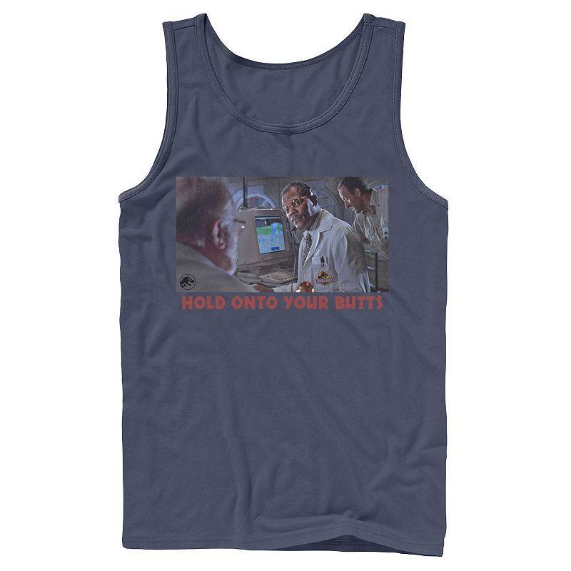 Mens Jurassic Park Doctor Ray Arnold Hold Onto Your Butts Photo Tank Top Blue Product Image