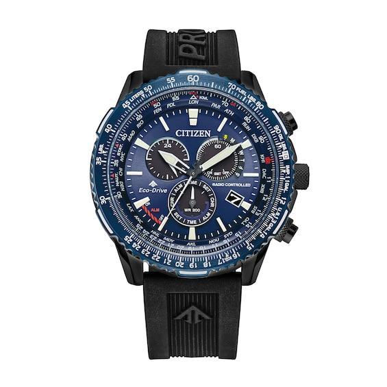 Men's Citizen Eco-DriveÂ® Promaster Air Two-Tone IP Chronograph Strap Watch with Blue Dial (Model: Cb5006-02L) Product Image