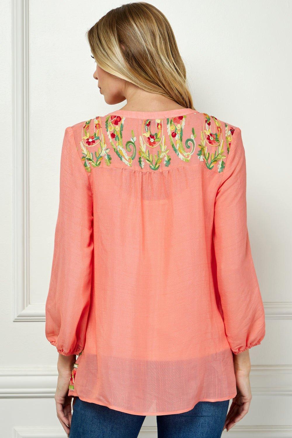 Long Sleeve Yolk Neck Top With Printed Border Product Image