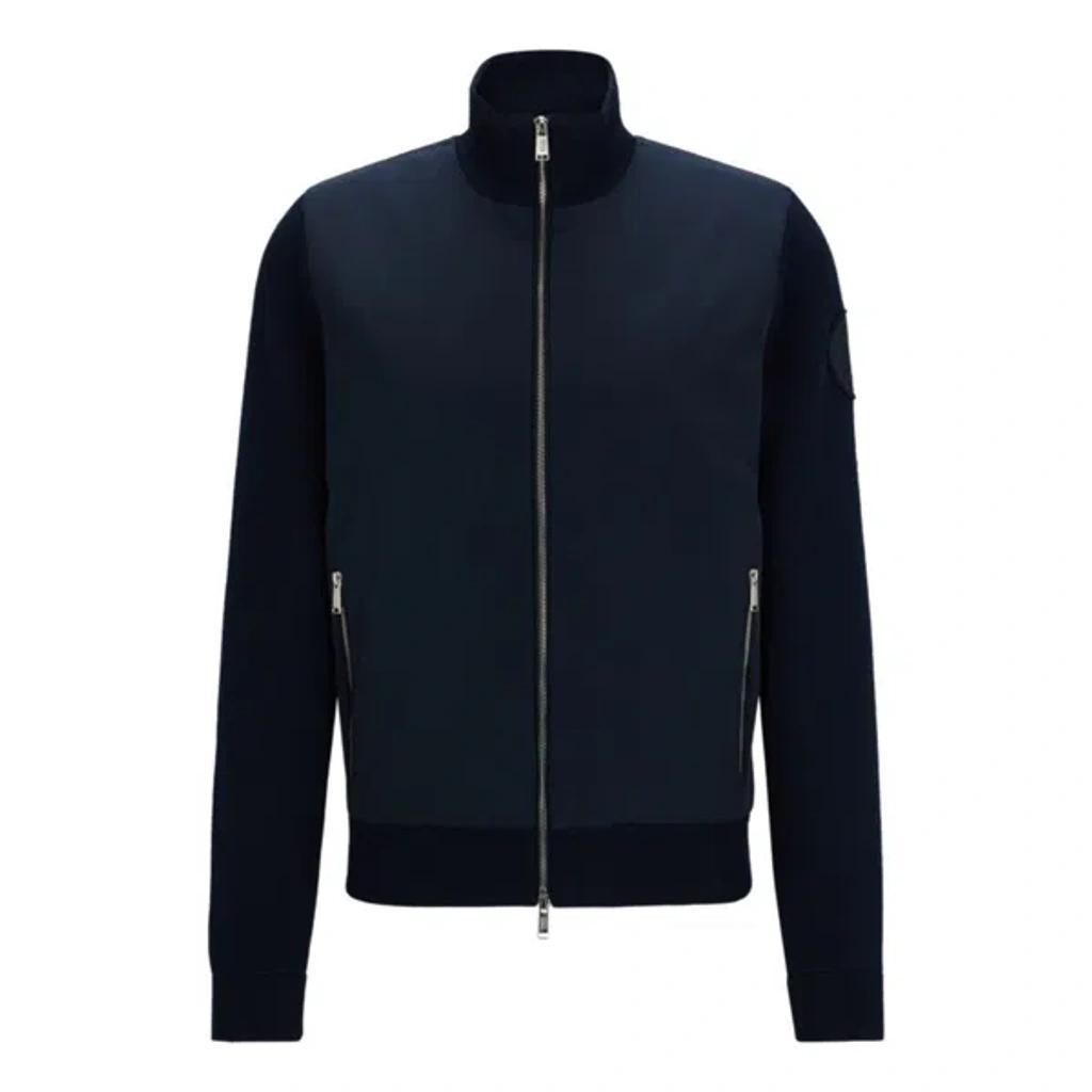 HUGO BOSS Skiles Textured Zip Up Jacket In Dark Blue Product Image