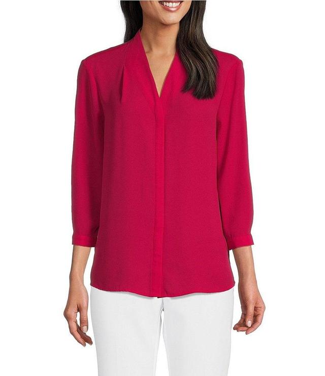 Investments Petite Size Caroline Signature V-Neck 3/4 Sleeve Button Front Top Product Image