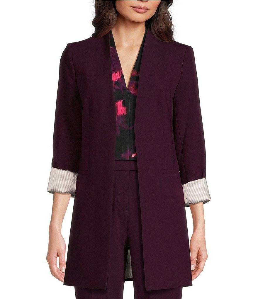 Calvin Klein Lux Open Front 3/4 Roll Sleeve Collarless Blazer Product Image