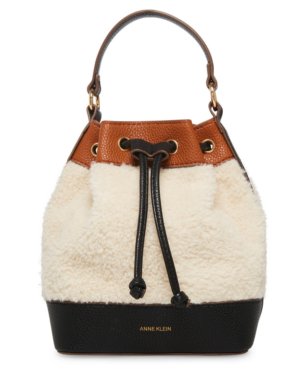 Anne Klein Womens Faux Shearling Bucket Crossbody Bag Product Image