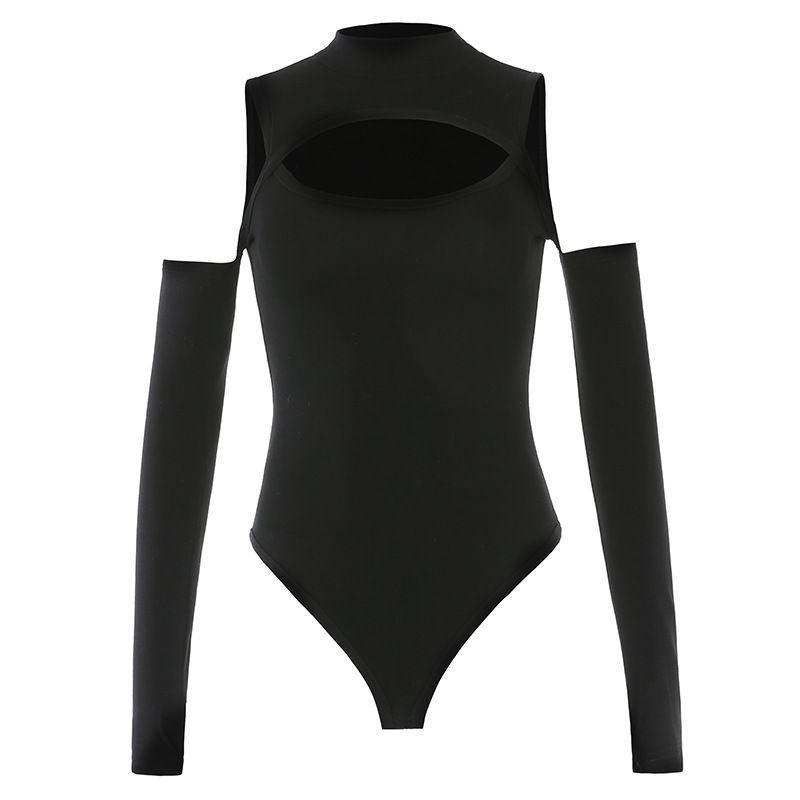 Long-Sleeve Cold Shoulder Cutout Bodysuit Top Product Image