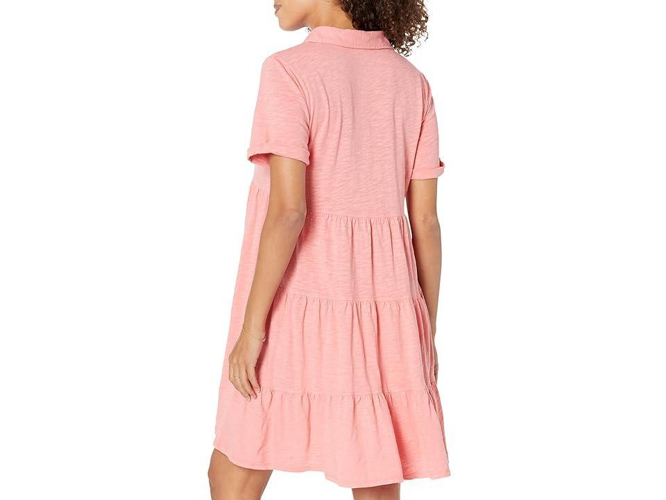 Mod-o-doc Slub Jersey Roll-Up Sleeve Tiered Back Dress (Sweet Coral) Women's Clothing Product Image