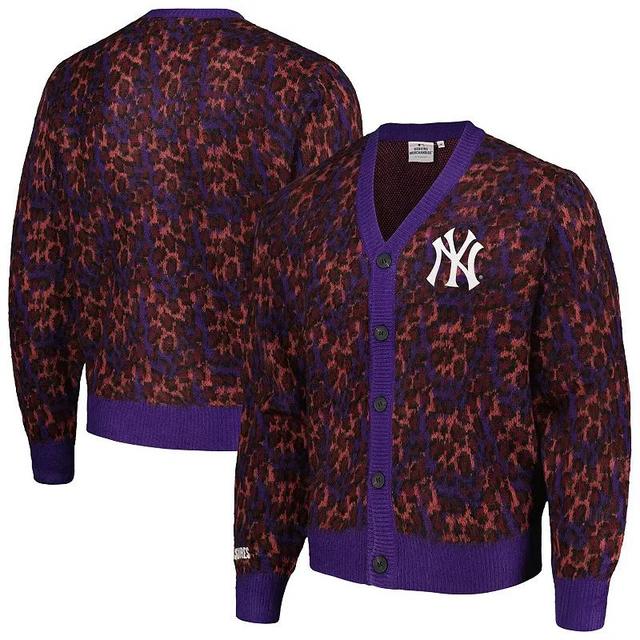 Mens New York Yankees Cheetah Cardigan Button-Up Sweater Product Image