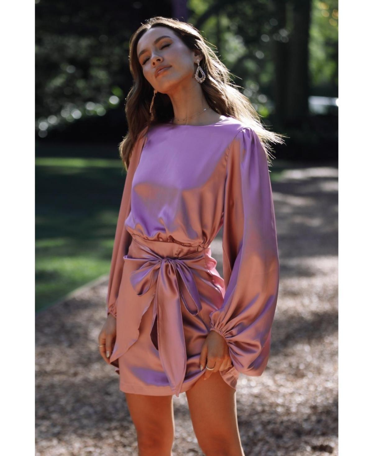 Petal & Pup Opal Tie Waist Long Sleeve Satin Minidress Product Image