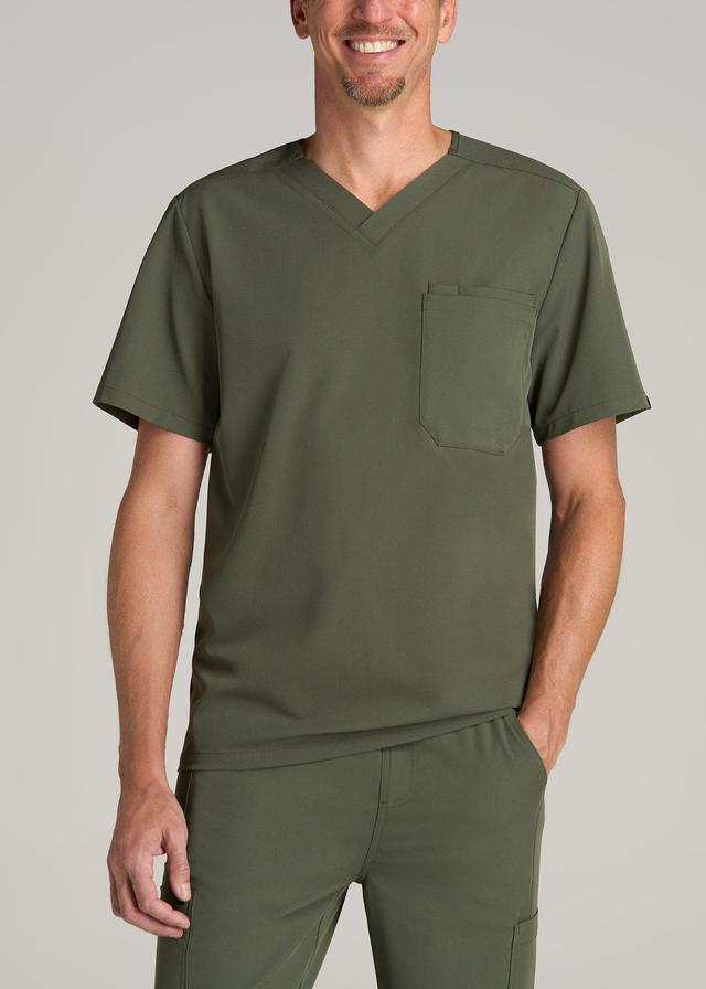 Short-Sleeve V-Neck Scrub Top for Tall Men in Clover Green Male Product Image