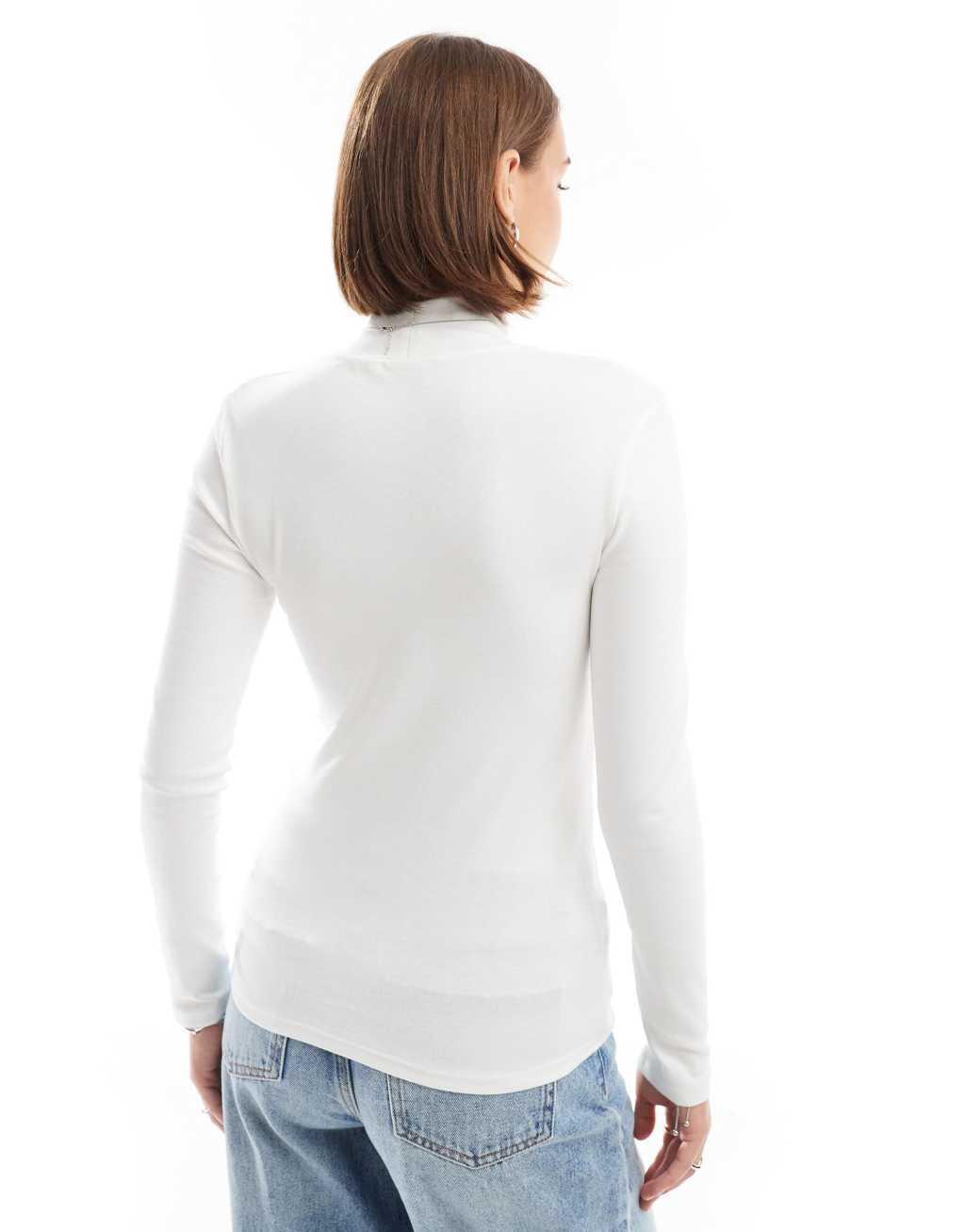 Stradivarius high neck long sleeve top in white Product Image