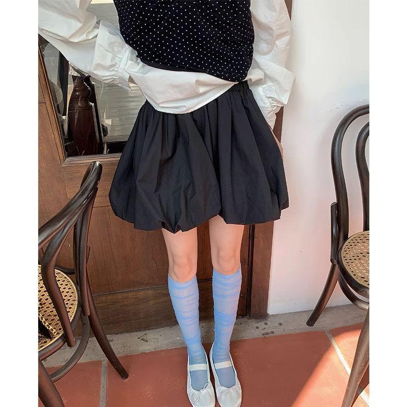 High Waist Plain Mini A-Line Skirt Product Image