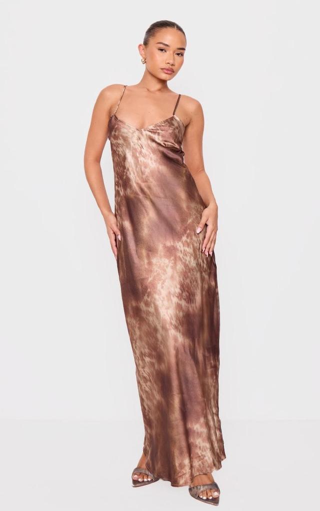 Petite Chocolate Satin Open Back Maxi Dress Product Image