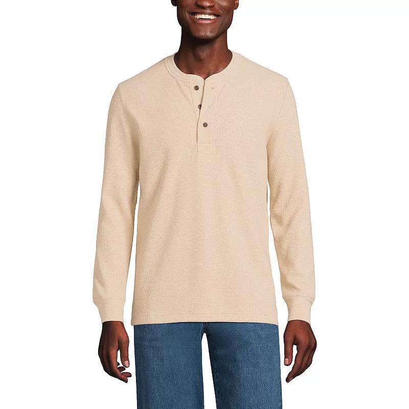 Mens Lands End Comfort-First Regular-Fit Thermal Waffle Henley Pale Grey Blue Product Image