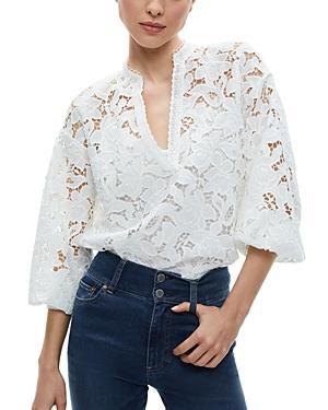 ALICE AND OLIVIA Aislyn Floral Lace Puff Sleeve Blouse In Off White Product Image