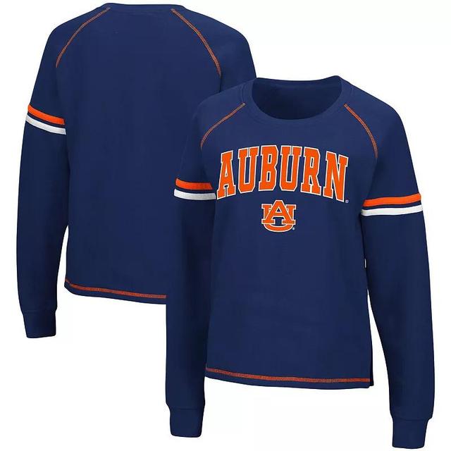 Womens Colosseum Navy Auburn Tigers Sweep Pass Sleeve Stripe Raglan Pullover Sweatshirt Product Image