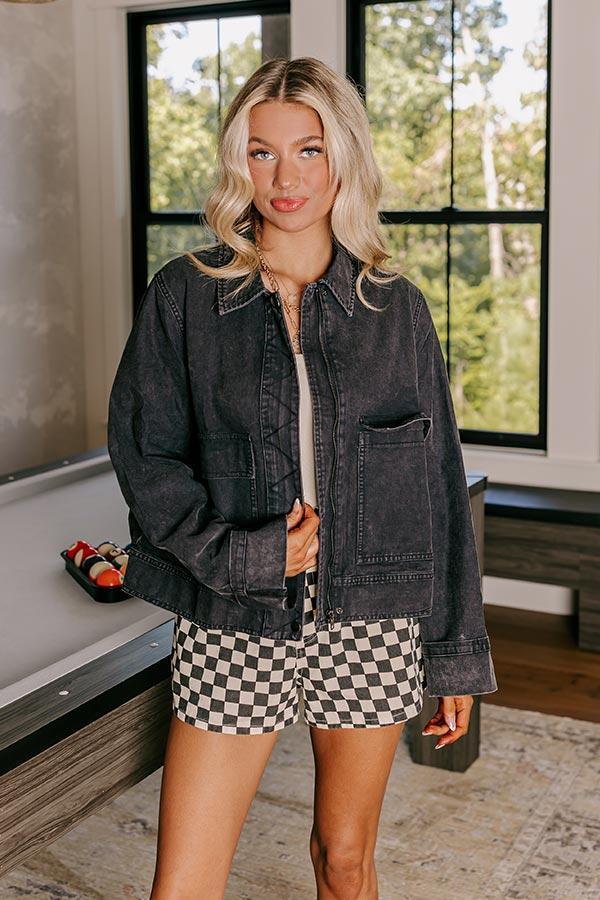 Street Style Denim Jacket in Black Product Image