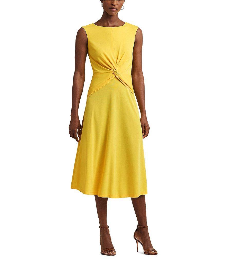 Lauren Ralph Lauren Boat Neck Sleeveless Twist Front Midi Dress Product Image