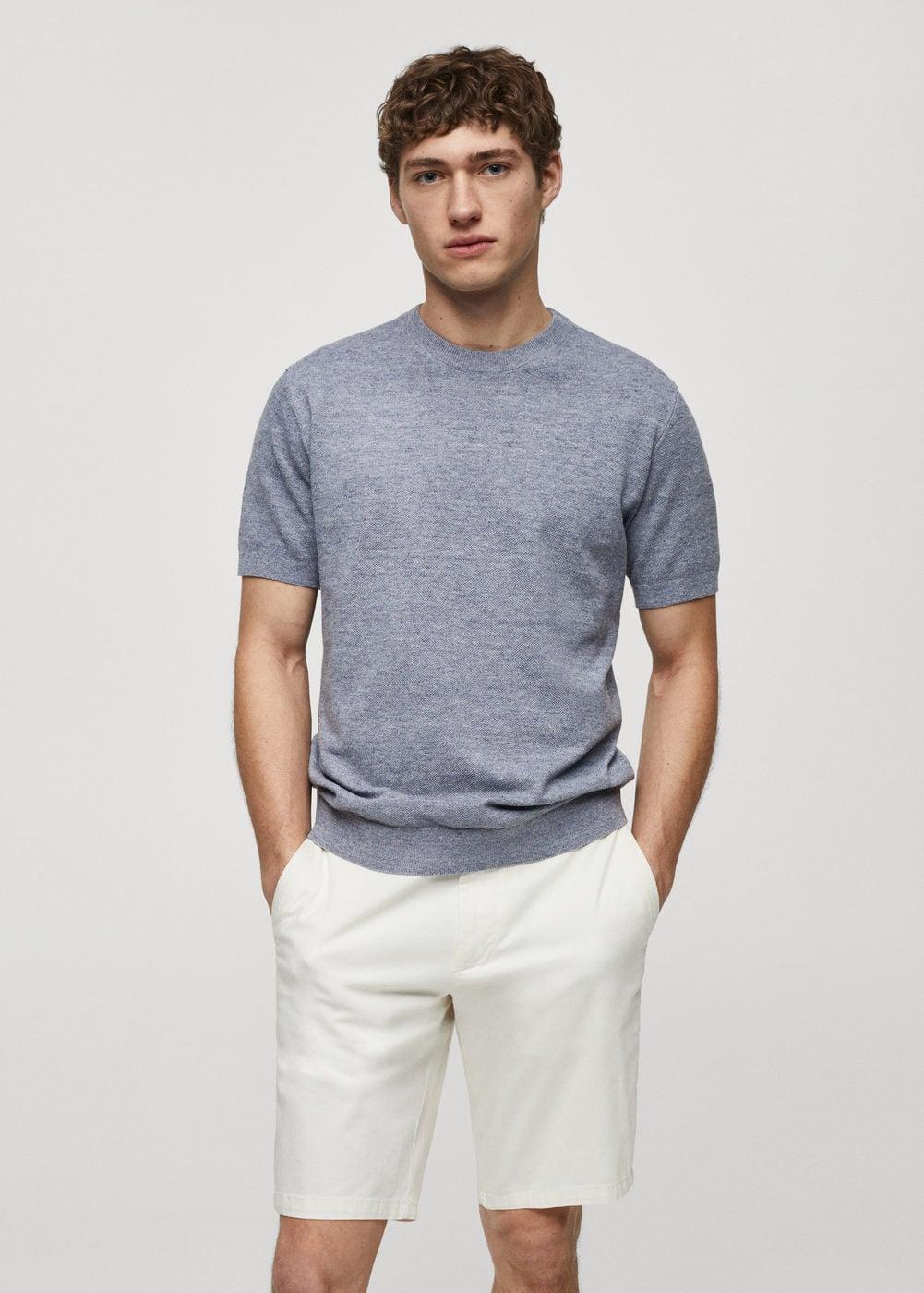 MANGO MAN - Structured cotton knit t-shirt indigo blueMen Product Image