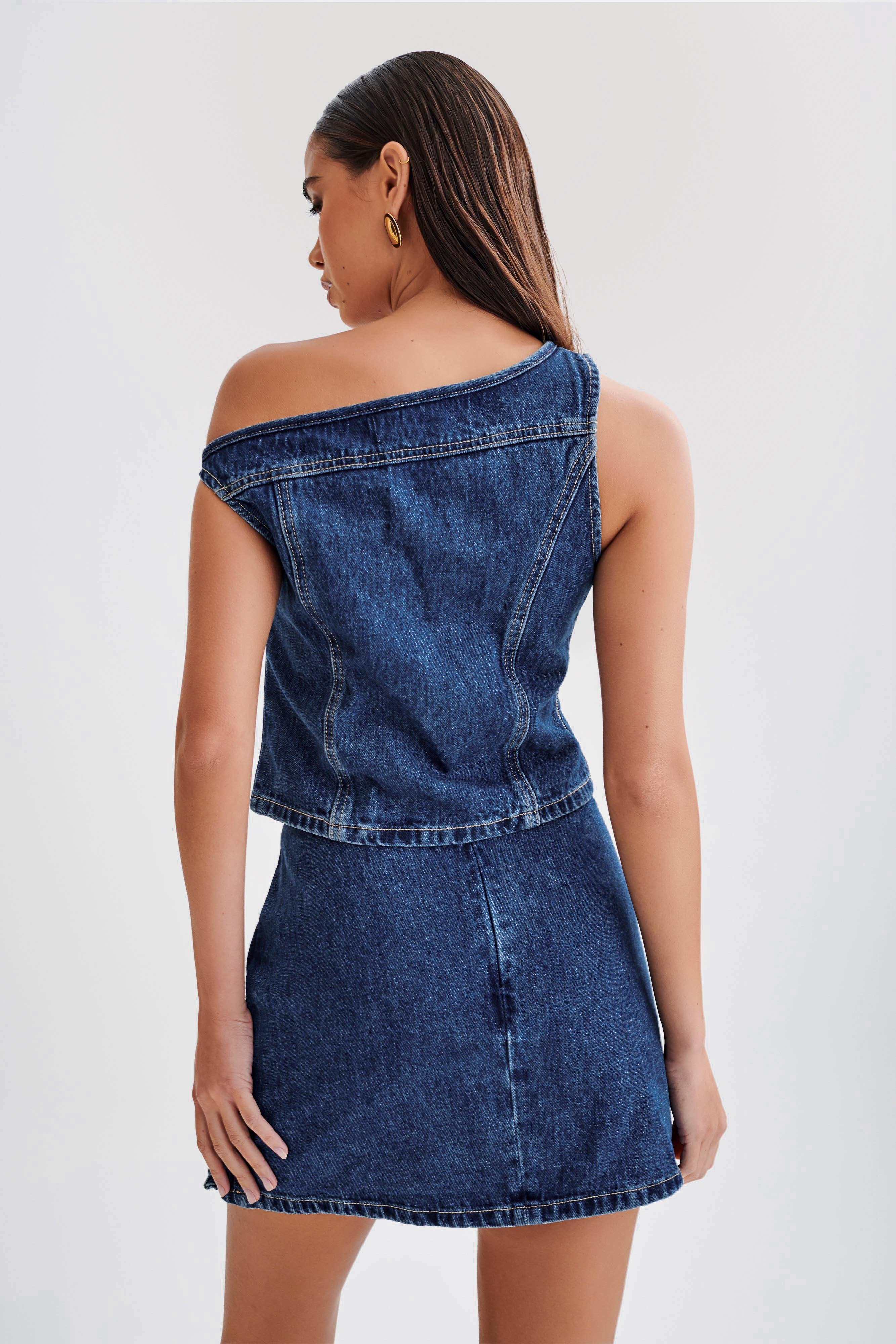 Ramsey Denim Off Shoulder Top - Dark Blue Product Image