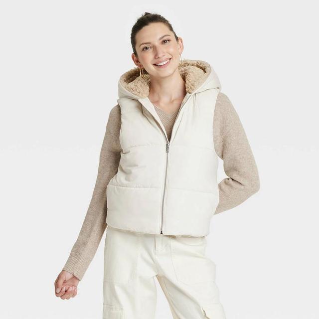 Womens Faux Fur Puffer Jacket - Universal Thread Cream Product Image