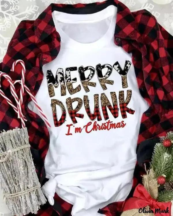 Olivia Mark – Christmas Letter Print Casual T-shirt Product Image