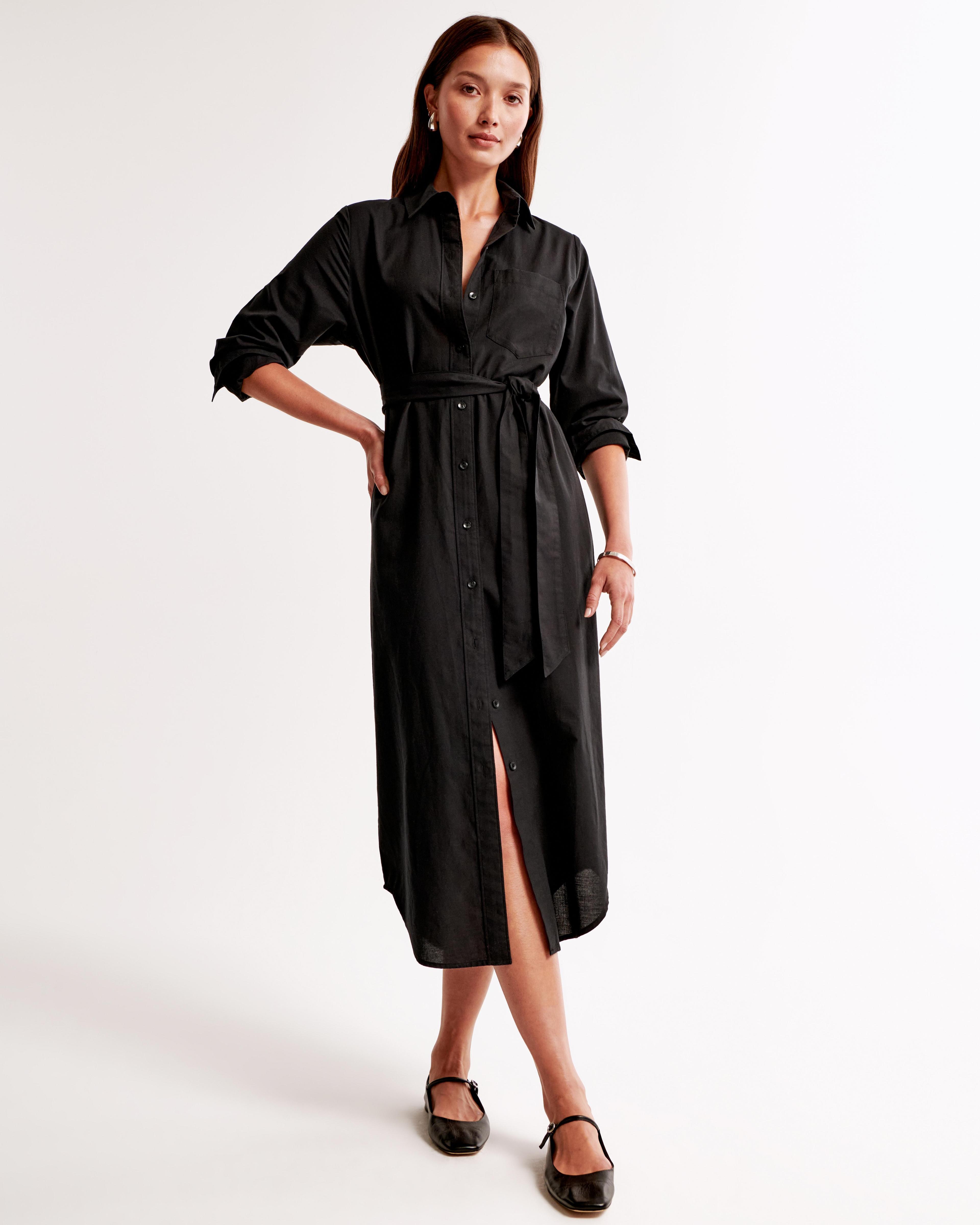 Long-Sleeve Belted Shirt Dress Product Image