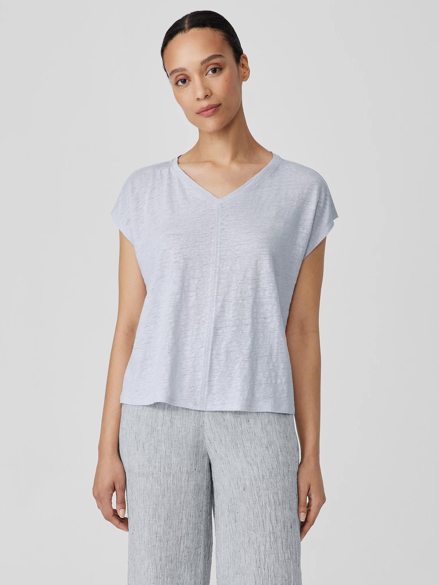 EILEEN FISHER Organic Linen Jersey V-Neck Teefemale Product Image