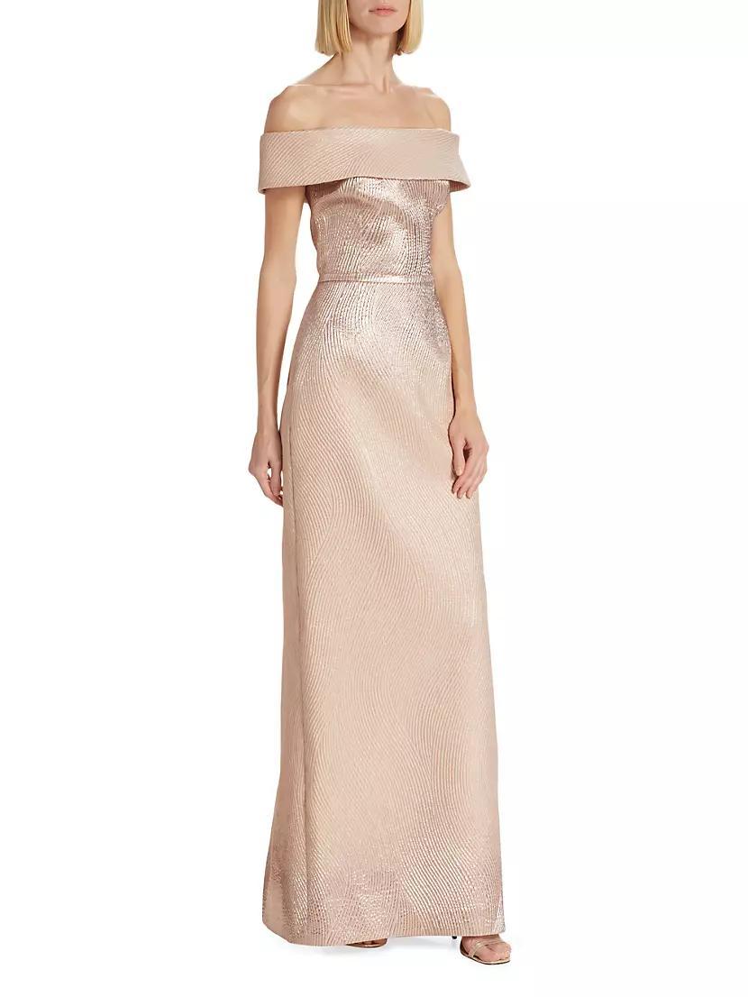 Metallic Off-The-Shoulder Wavy Rib-Knit Gown Product Image