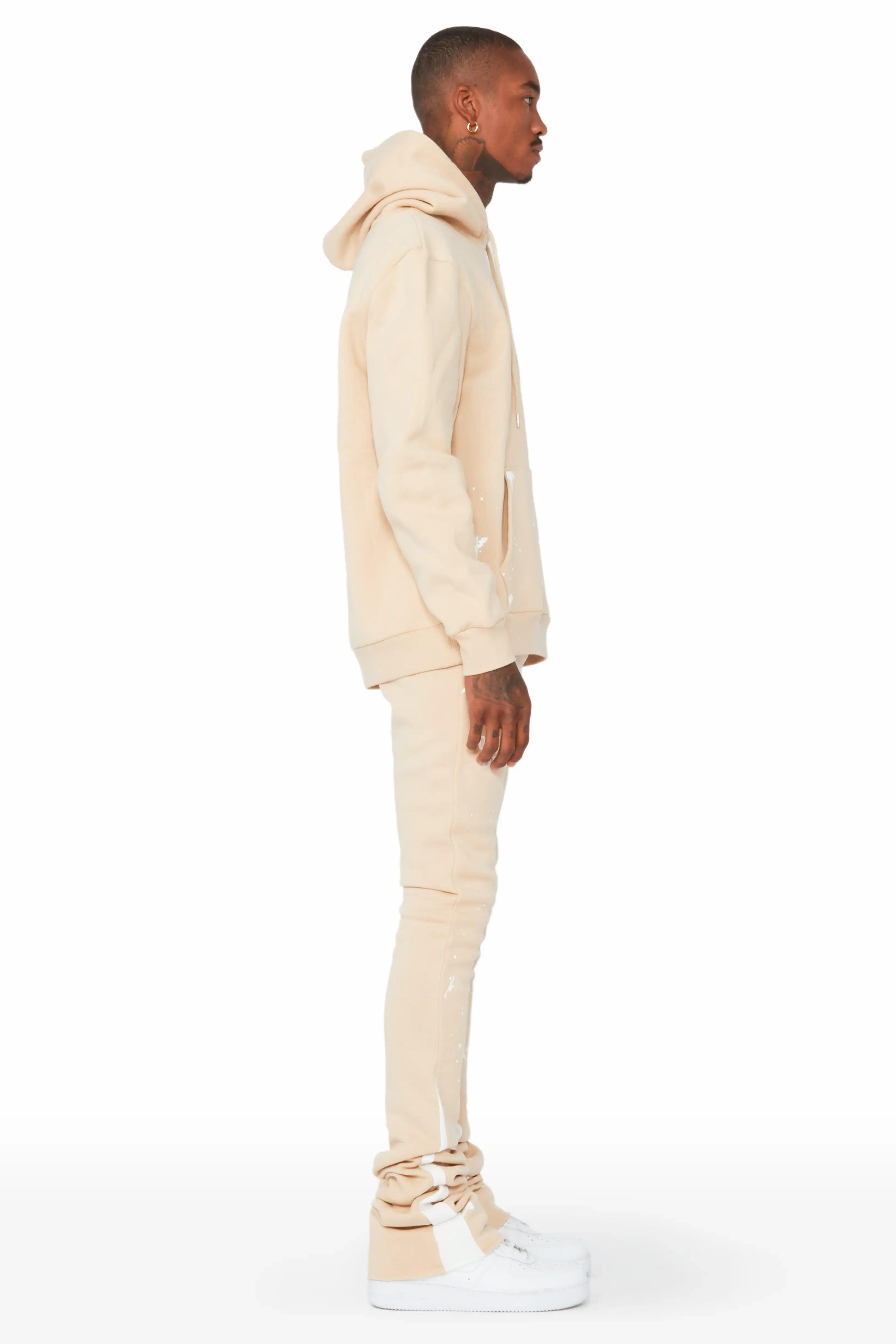 Raffer Beige/White Hoodie/Super Stacked Flare Pant Set Male Product Image