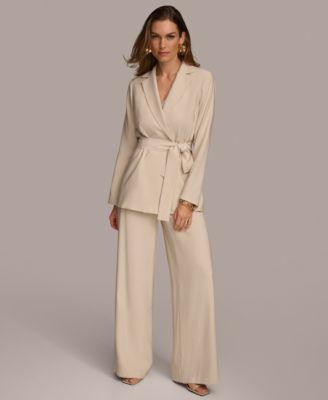 Donna Karan Womens Tie Front Jacket Wide Leg Pants Product Image