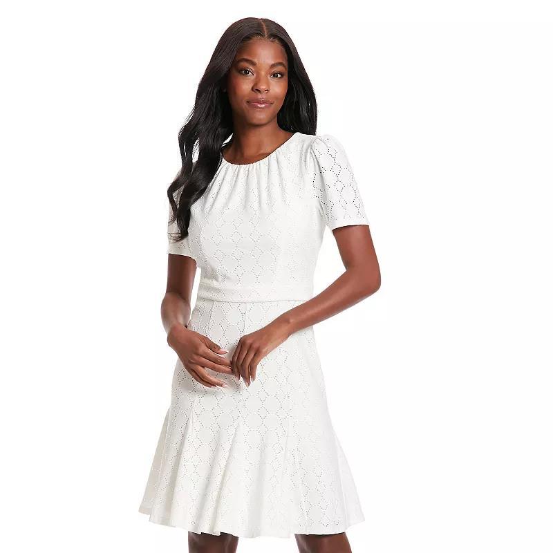 Womens London Times Eyelet Puff Sleeve Godet Mini Dress Product Image