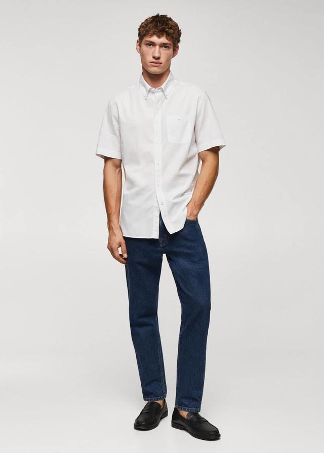 MANGO MAN - 100% cotton short-sleeved shirt whiteMen Product Image