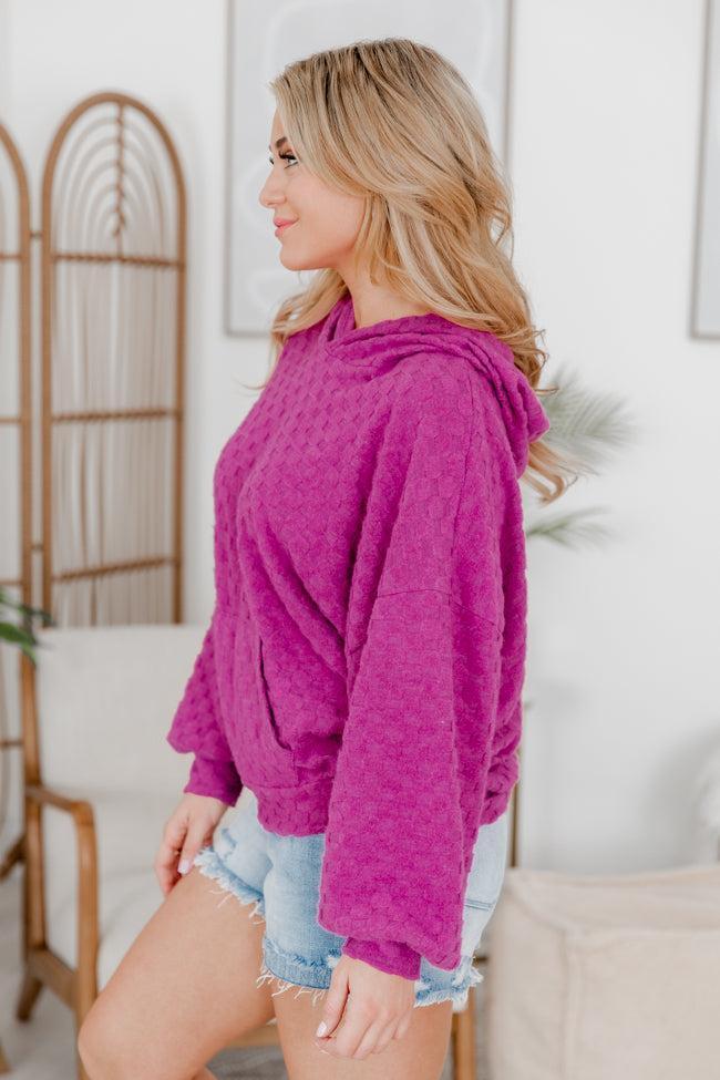 Holding On Magenta Brushed Knit Checkered Hoodie FINAL SALE Product Image