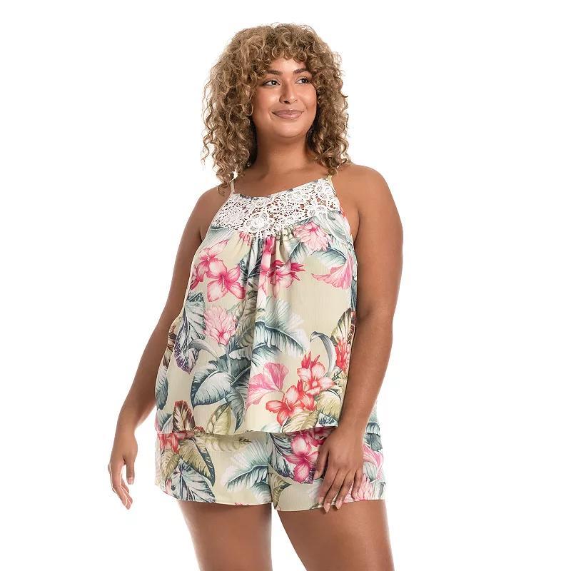 Plus Size Lilac+London Print Pajama Cami Top and Pajama Shorts Set, Womens Product Image