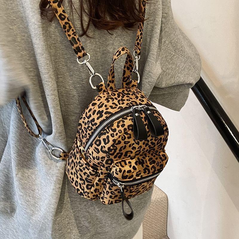 Leopard Print Multi-Pocket Backpack Product Image