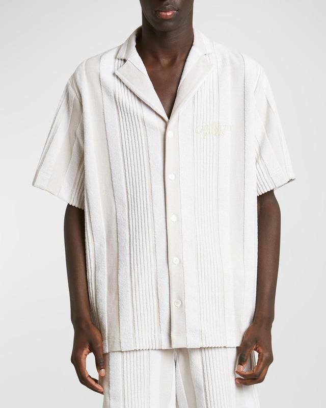 Men's Vertical Stripe Short-Sleeve Cotton Toweling Shirt Product Image