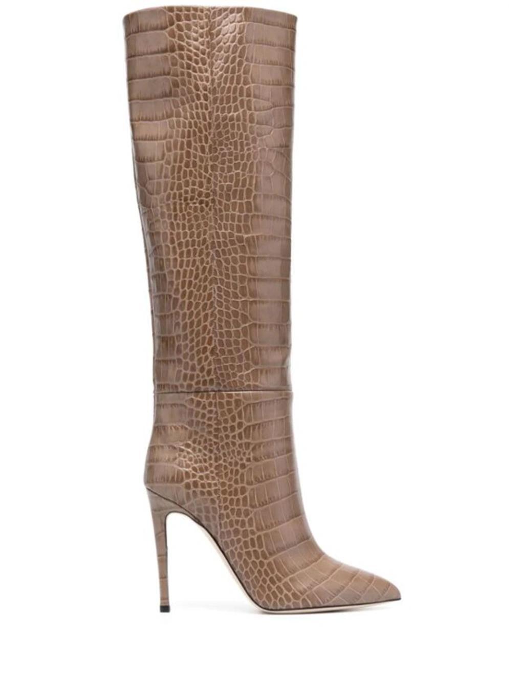 Croc-effect Leather Knee-high Boots In Brown product image