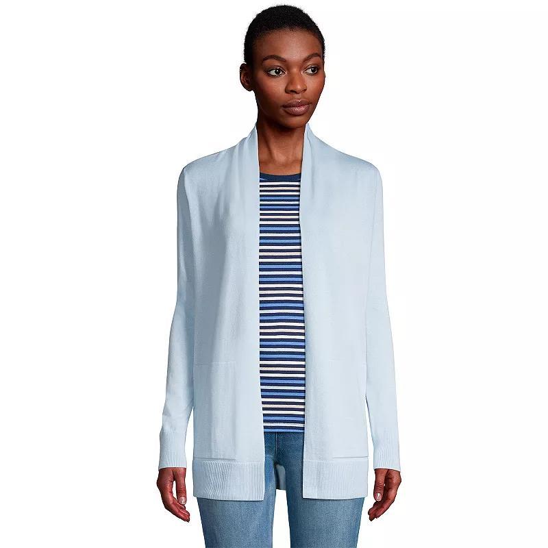 Womens Lands End Open-Front Long Cardigan Sweater Blue Product Image