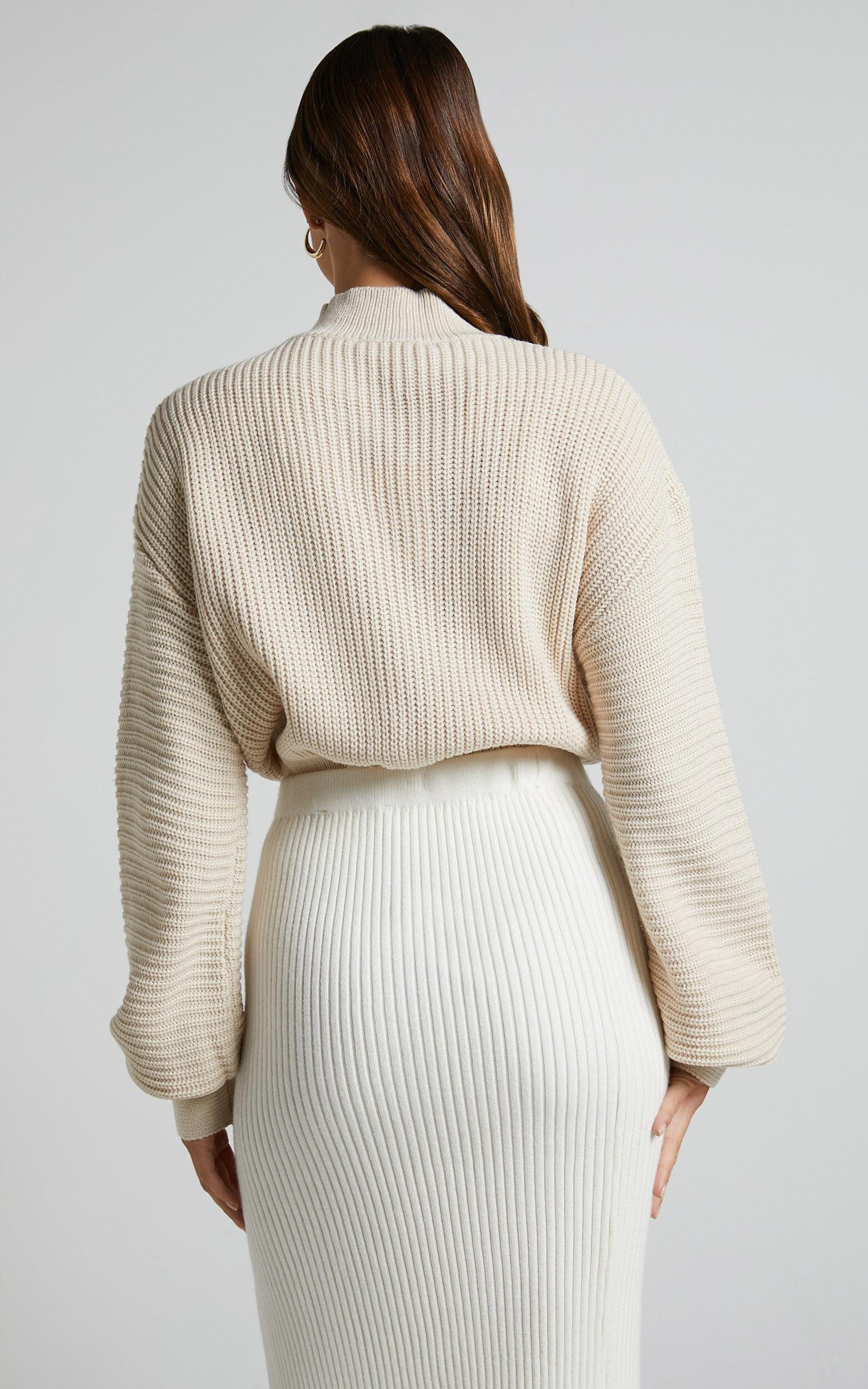 Valerie Jumper - High Neck Balloon Sleeve Knit Jumper in Cream Product Image