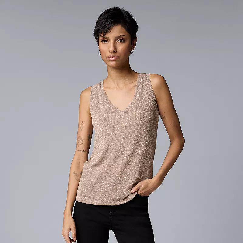 Womens Simply Vera Vera Wang V-Neck Metallic Thread Tank Top Product Image