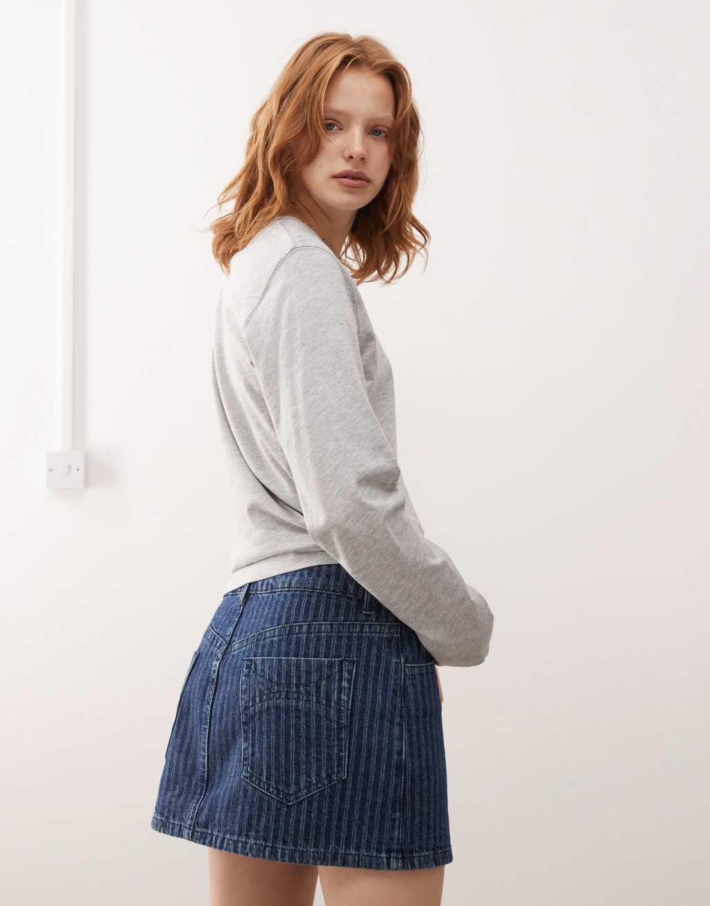 COLLUSION stripe denim mini skirt in washed blue Product Image