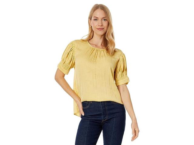 Vince Camuto Shirred Neck Rumpled Satin Blouse in Dijon at Nordstrom, Size Xx-Small Product Image